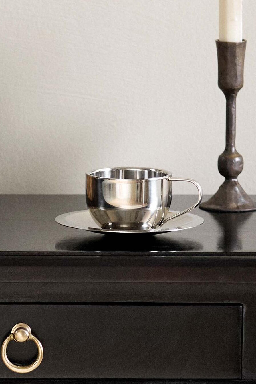 Virea kop med underkop, chrome finish - 150 ml